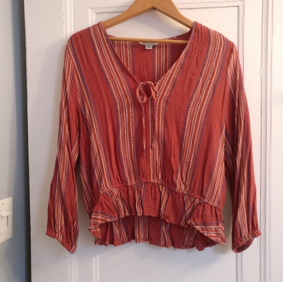 American Eagle XL rust-coloured striped blouse - Picture 3 of 5